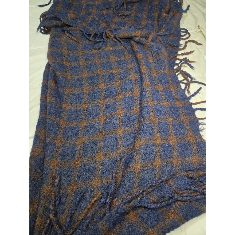 Jo Ann Portanova Throw Plaid Blue Blanket Vtg Flaw Checkered